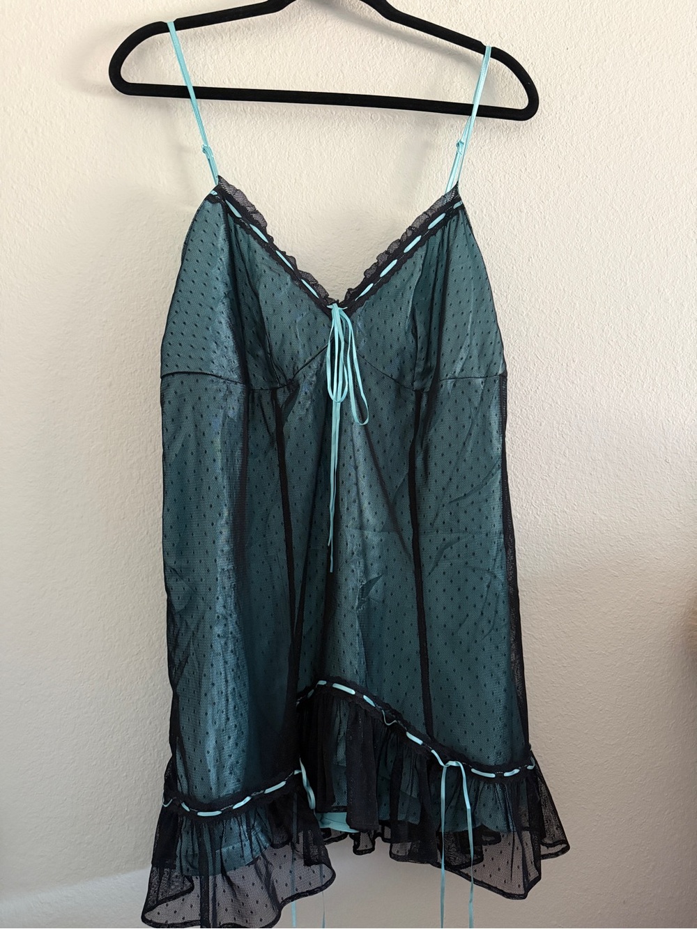 Cacique Lingerie 14/16 Slip Black Blue Lace Bows